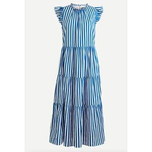 J. Crew Tiered Maxi cotton dress in blue and white stripe. Small